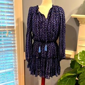 Oliphant size medium navy blue and gold balloon sleeve dress